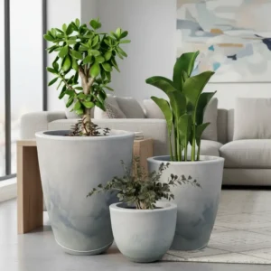 Kit 3 Vasos Para Plantas Luxo Cimento Queimado Marmorizado