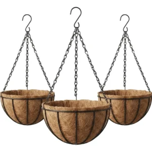 Kit 3 Vasos De Fibra De Coco Com Corrente Para Plantas 25cm