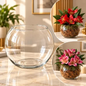 Vaso Redondo Aquário Decoração Vidro Transparente Pequeno