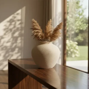 Vaso Decorativo Bege Texturizado – Estilo Retrô/Vintage