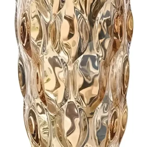 Vaso Decorativo de Vidro Grosso Âmbar Lapidado para Flores